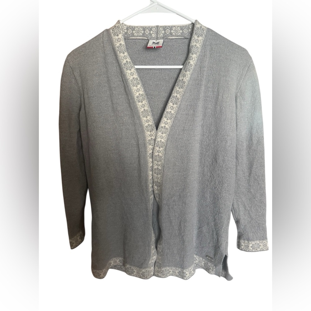 Dale of Norway Gray Wool Cardigan with Cream Trim